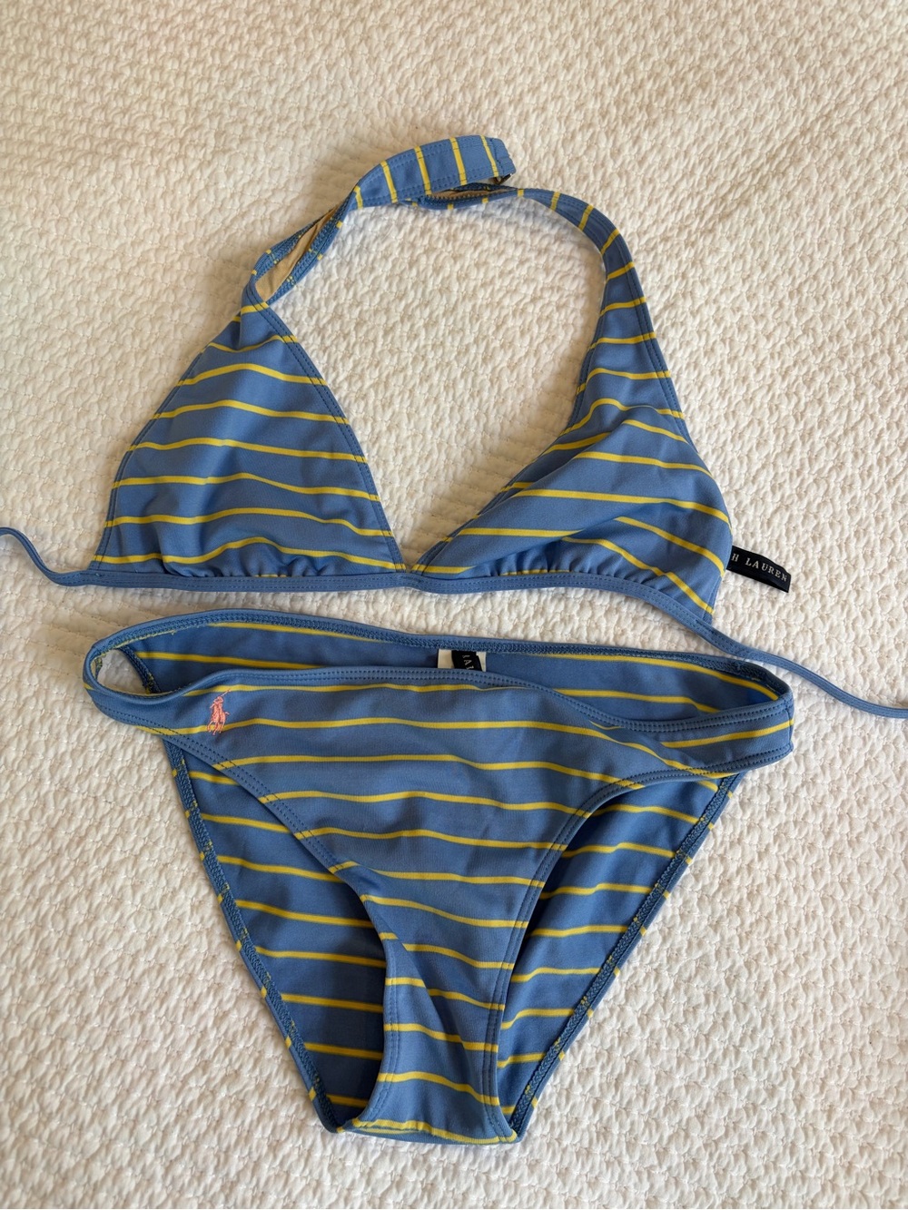 Ralph Lauren Blue and Yellow Striped Triangle Bikini